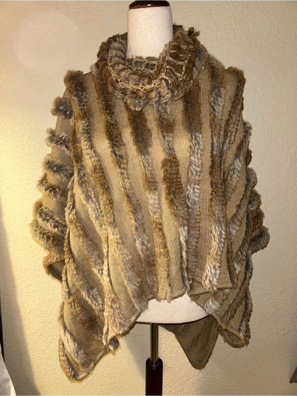Vintage Real Rabbit Fur Tan Poncho